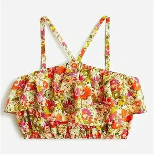 J. Crew Floral Ruffled Cropped Halter In Painted Block Top Blouse Size XXL